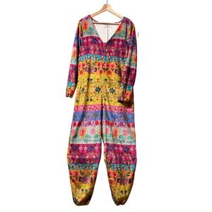 Natural Life Patchwork Floral Fleece One Piece Pajama Sleepwear Women Size Small